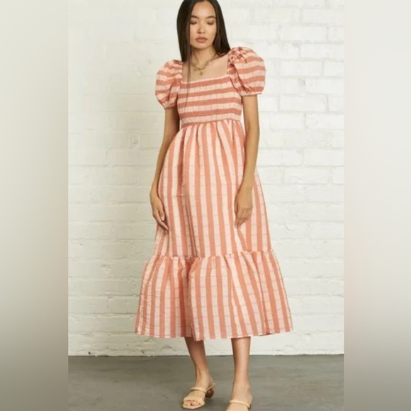 Anthropologie dRA Los Angeles Nicole Midi Dress In Peach Stripe Size Medium NWT - Picture 1 of 8